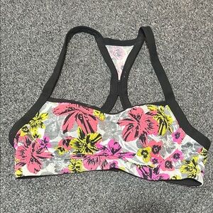 Victoria's Secret Pink and Yellow Sports Bra with Floral Design